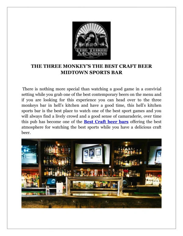 THE THREE MONKEY’S THE BEST CRAFT BEER MIDTOWN SPORTS BAR