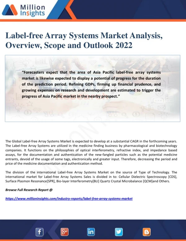 Label-free Array Systems Market Analysis, Overview, Scope and Outlook 2022