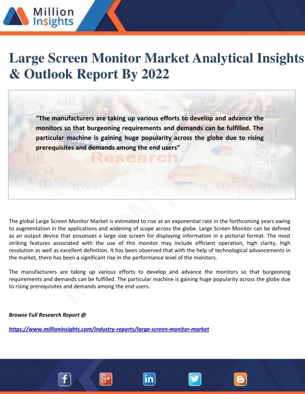 Large Screen Monitor Market Analytical Insights & Outlook Report By 2022