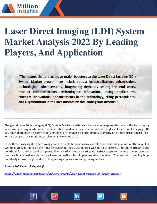 Laser Direct Imaging (LDI) System Market Analysis 2022 By Leading Players, And Application
