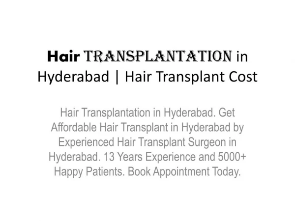 Hair Transplantation in Hyderabad | Hair Transplant Cost