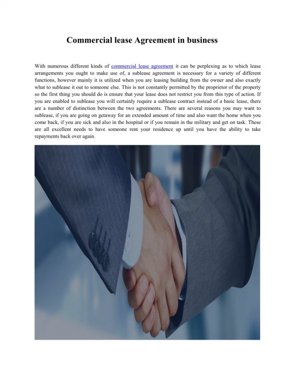 Commercial lease Agreement in business