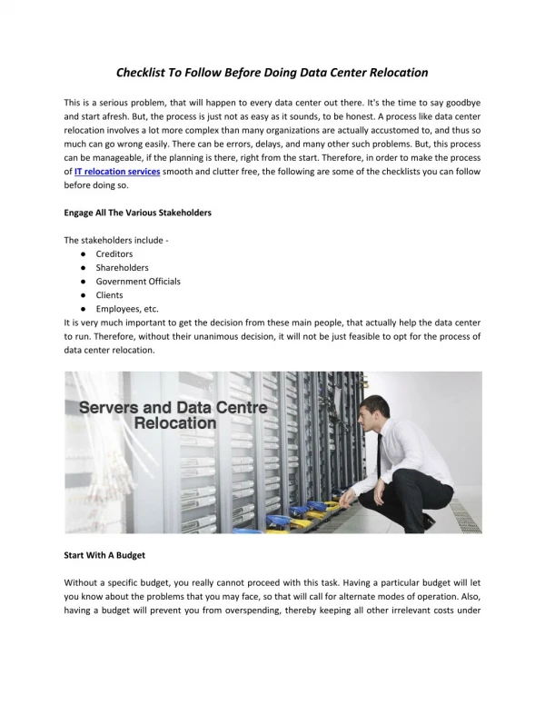 Checklist To Follow Before Doing Data Center Relocation