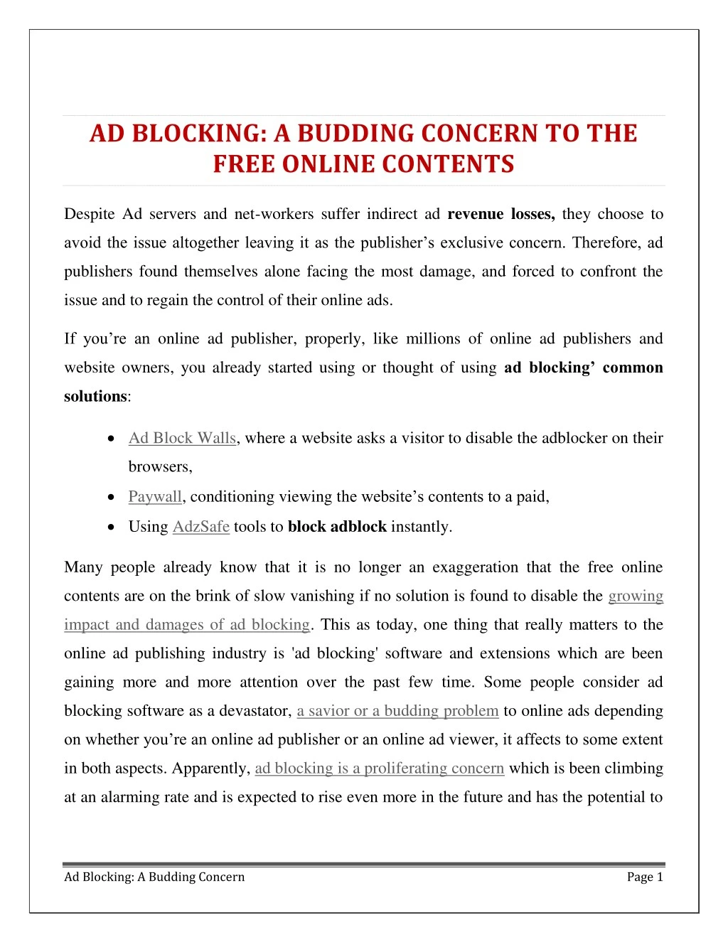 ad blocking a budding concern to the free online
