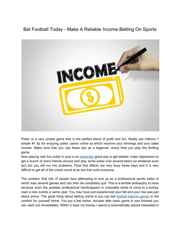 Bet Football Today - Make A Reliable Income Betting On Sports