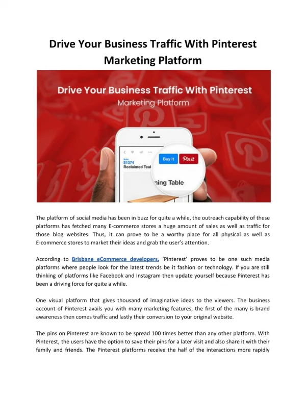 Increase Your Business Traffic using Pinterest Marketing Platform