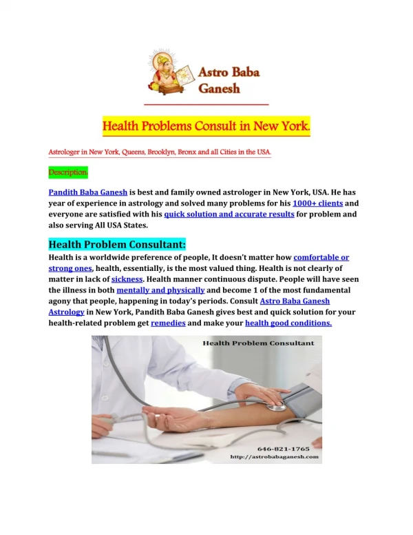 Astro Baba Ganesh - Health Problems Consult in New York.