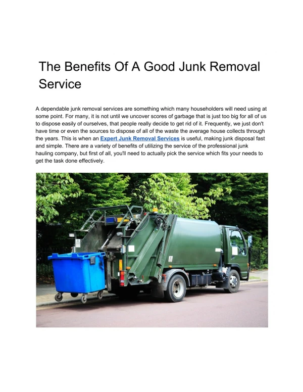 The Benefits Of A Good Junk Removal Service