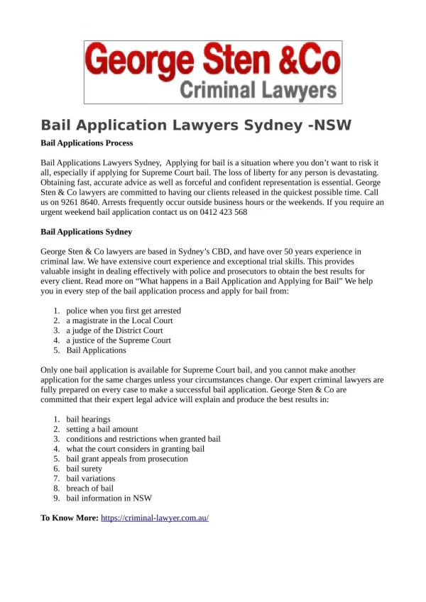 Bail Application Lawyers Sydney