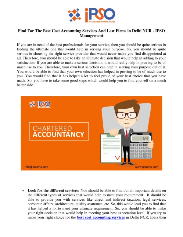 Find For The Best Cost Accounting Services And Law Firms in Delhi NCR - IPSO Management