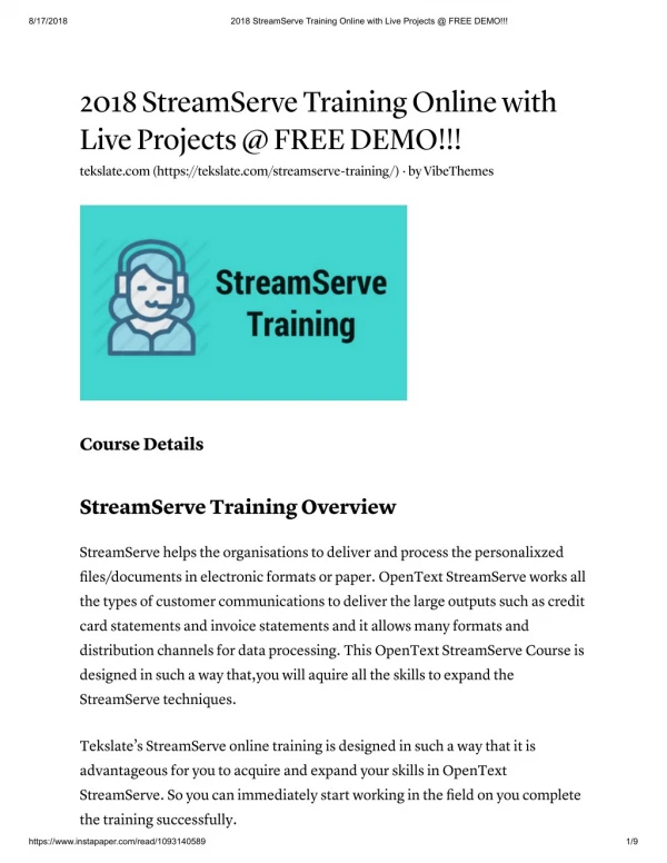 Enhance Your Career With StreamServe Training At TekSlate