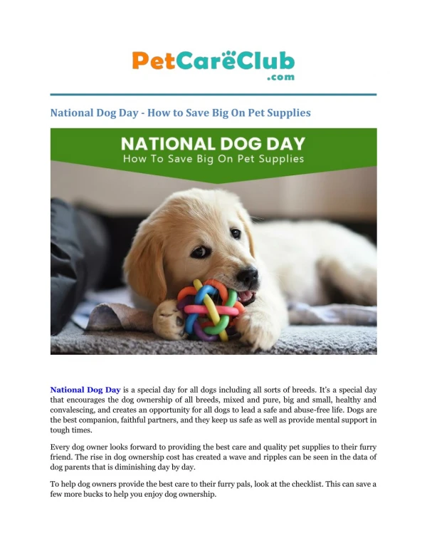 National Dog Day - How to Save Big On Pet Supplies