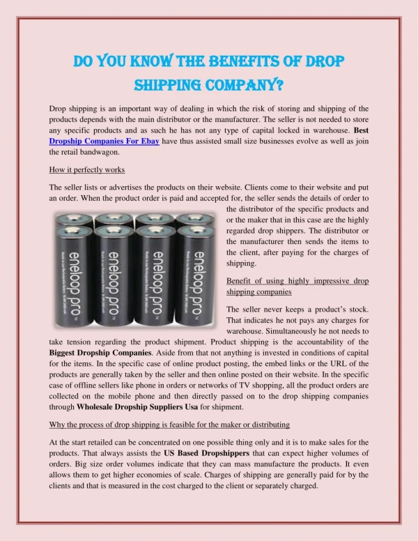 Do You Know The Benefits of Drop Shipping Company