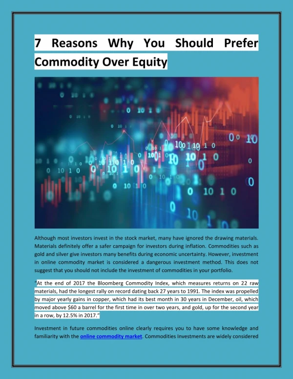 7 Reasons Why You Should Prefer Commodity over Equity