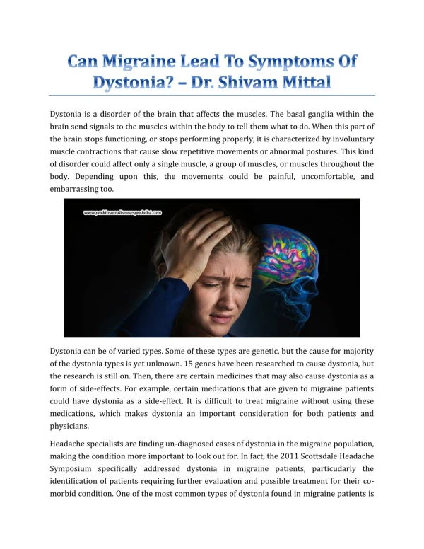 Can Migraine Lead To Symptoms Of Dystonia? - Dr. Shivam Mittal