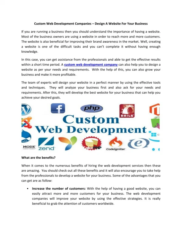 Custom Web Development Companies â€“ Design A Website For Your Business