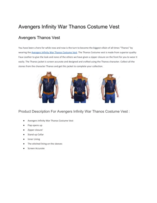 Avengers Infinity War Thanos Costume Vest