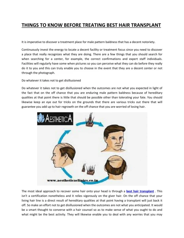 Things to know before treating best hair transplant