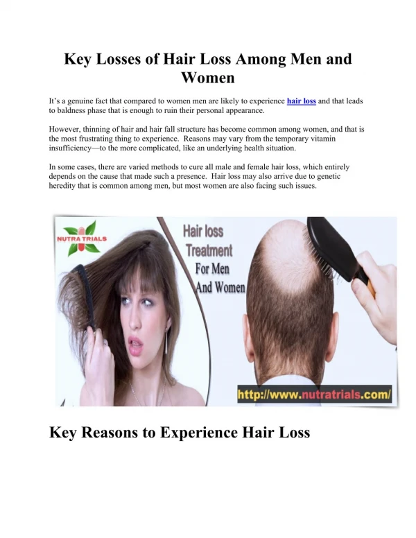Key Losses of Hair Loss Among Men and Women