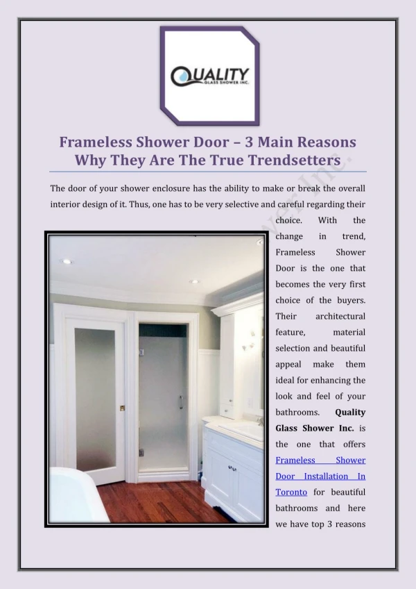Frameless Shower Door – 3 Main Reasons Why They Are The True Trendsetters