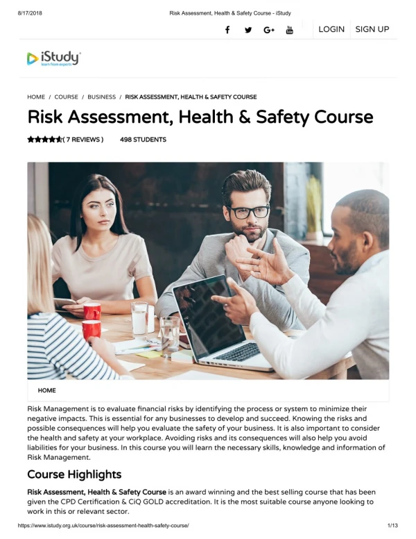 Risk Assessment, Health & Safety Course - istudy