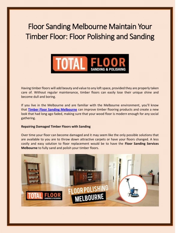 Floor Sanding Melbourne Maintain Your Timber Floor