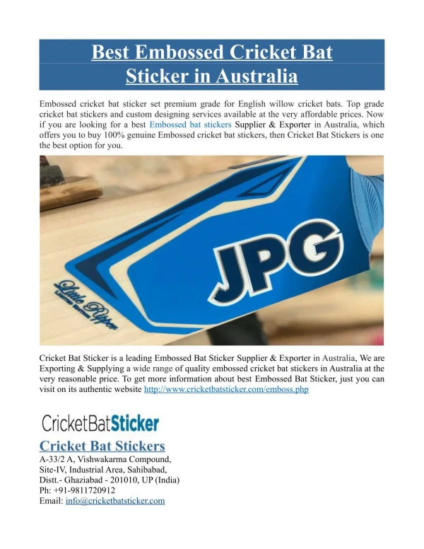 Best Embossed Cricket Bat Sticker in Australia