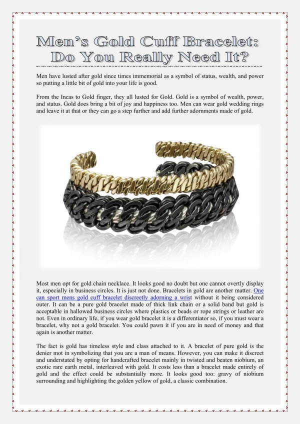 Menâ€™s Gold Cuff Bracelet, Do You Really Need It?