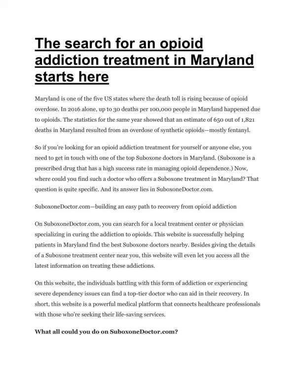 The search for an opioid addiction treatment in Maryland starts here
