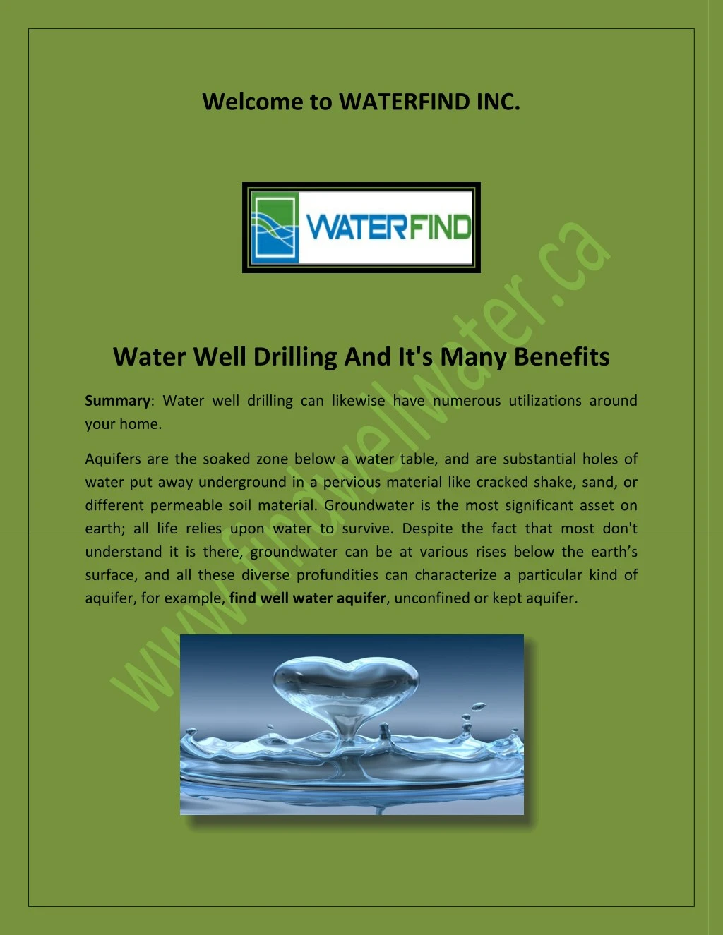 welcome to waterfind inc