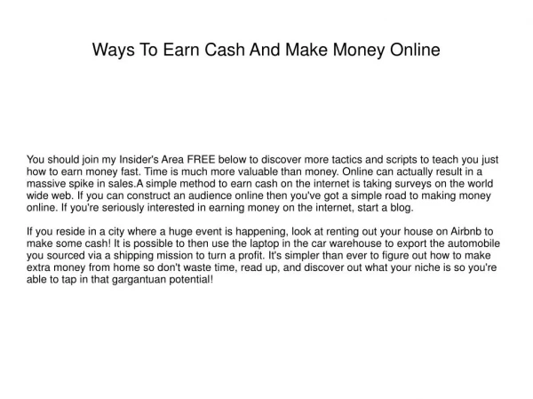 Ways To Earn Cash And Make Money Online