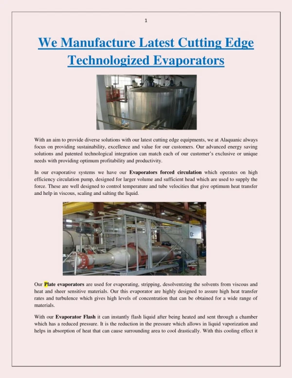 We Manufacture Latest Cutting Edge Technologized Evaporators