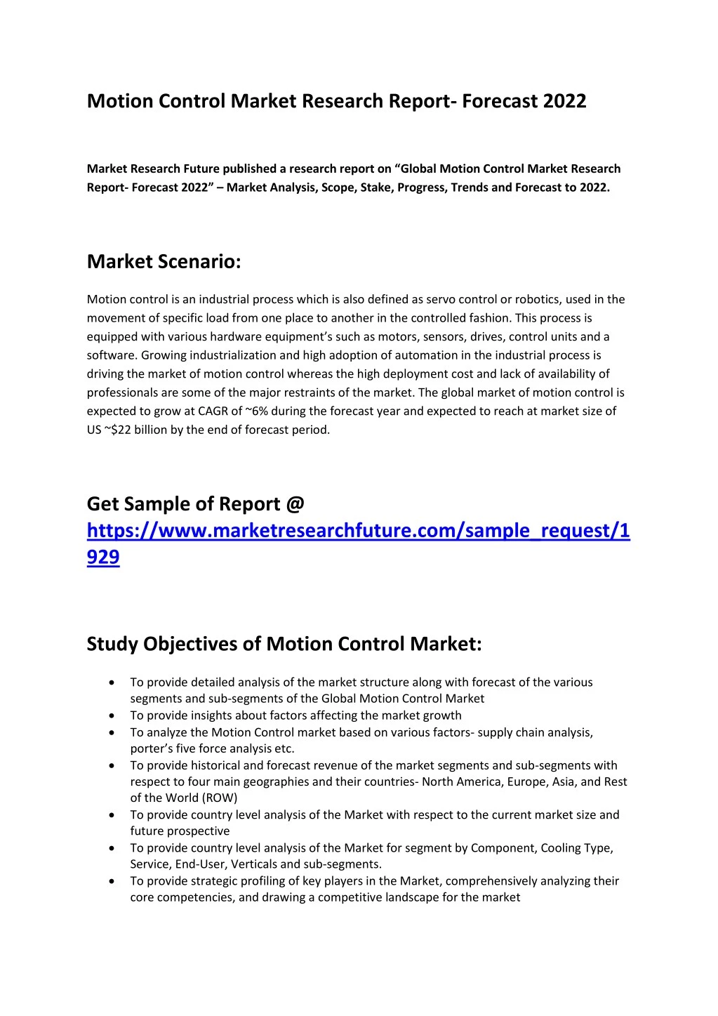 motion control market research report forecast