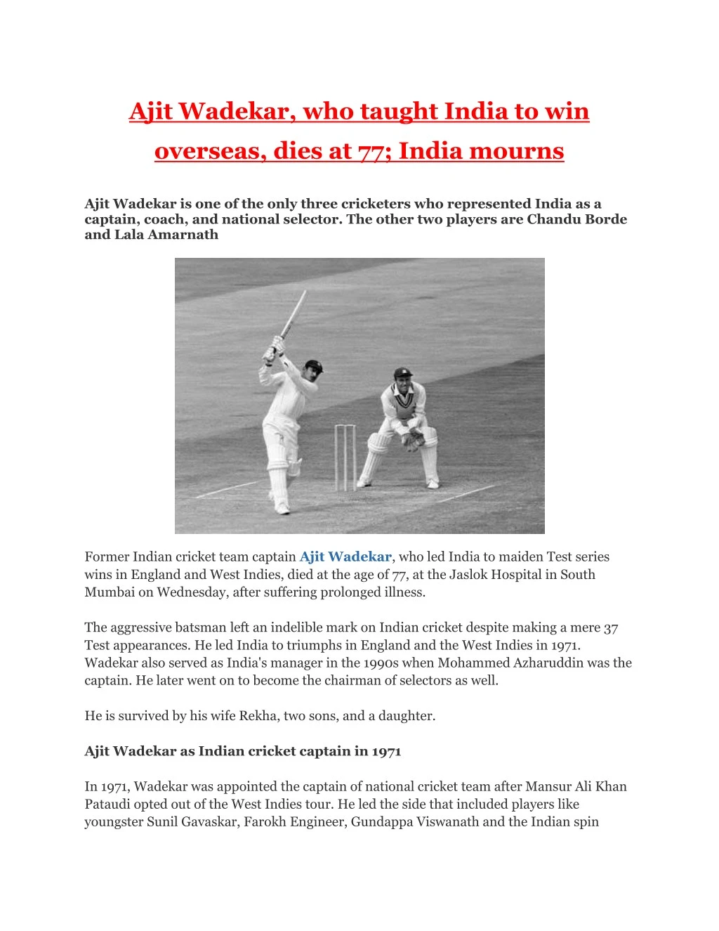 ajit wadekar who taught india to win