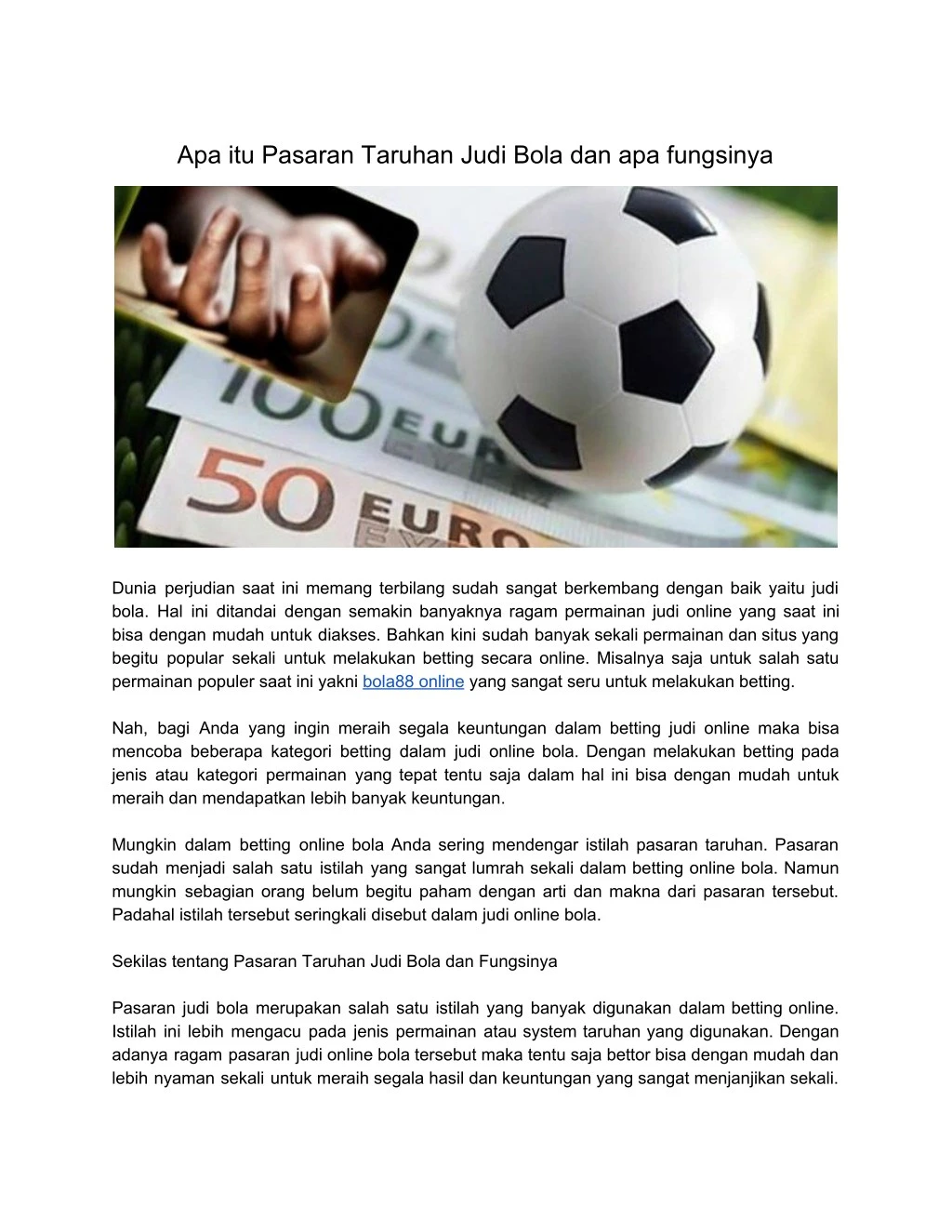 apa itu pasaran taruhan judi bola