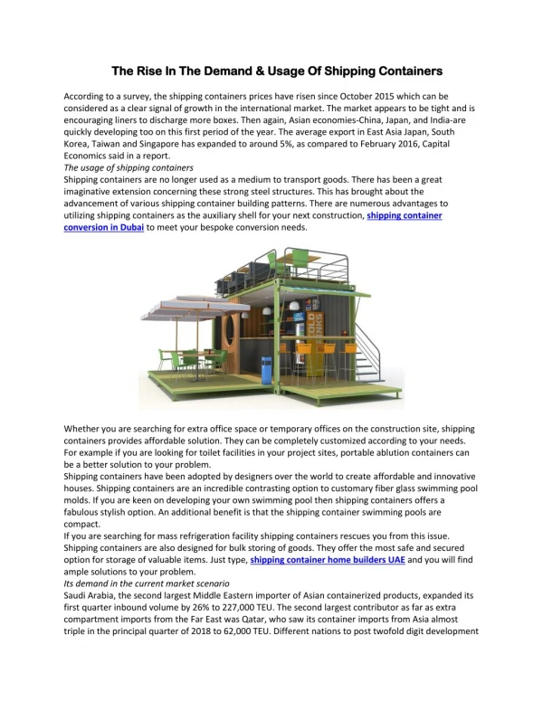 The Rise In The Demand & Usage Of Shipping Containers