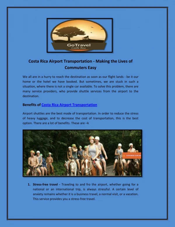 Costa Rica Airport Transportation - Making the Lives of Commuters Easy