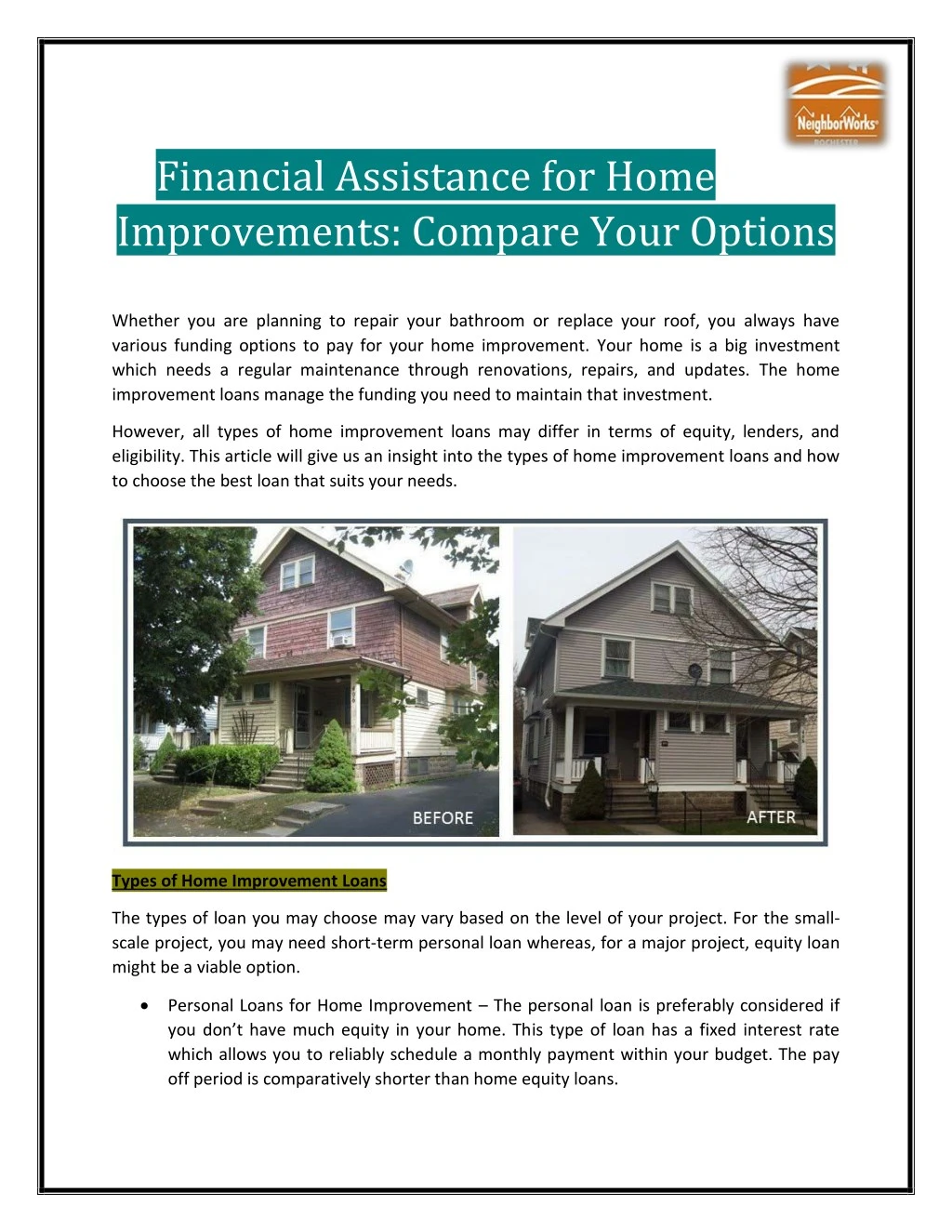 financial assistance for home improvements