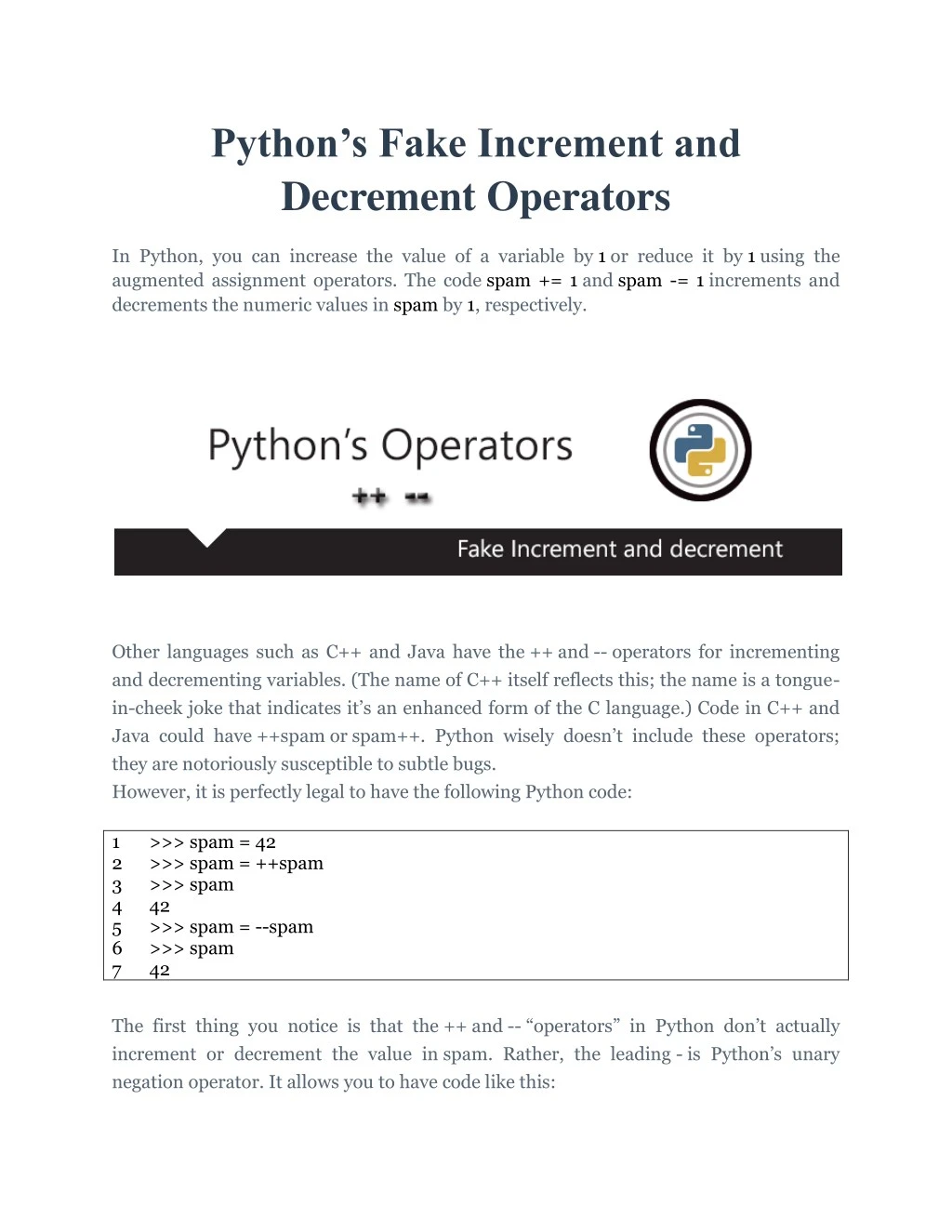 python s fake increment and decrement operators