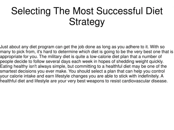 Selecting The Most Successful Diet Strategy