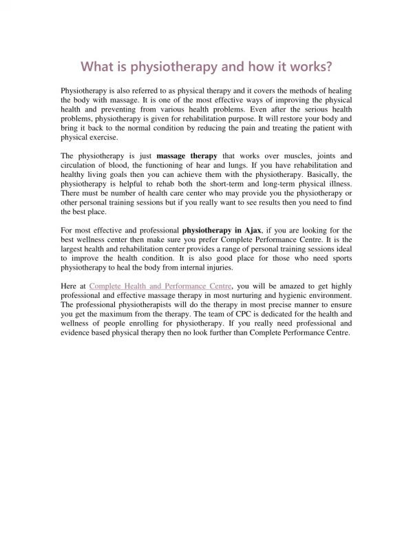 What is physiotherapy and how it works?