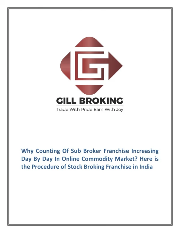 Become a Sub Broker Franchise - GillBroking