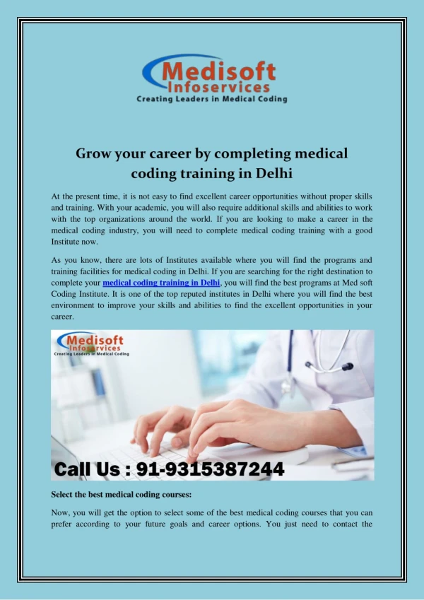 Grow your career by completing medical coding training in Delhi
