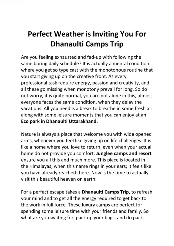 Eco Park in Dhanaulti Uttarakhand | Dhanaulti Camps Trip | Jungleeresorts