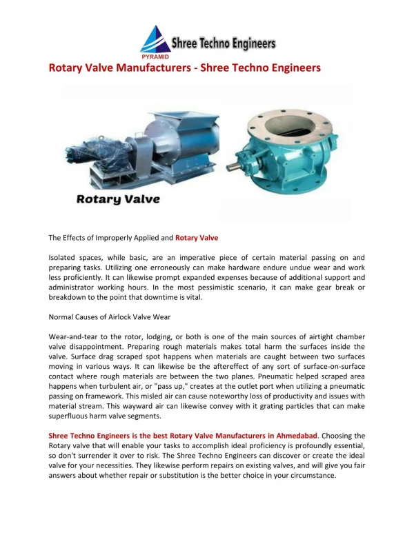 Rotary Valve Manufacturers - Shree Techno Engineers