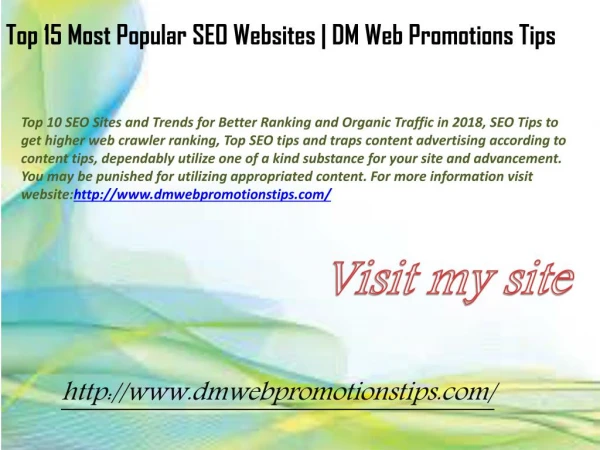 Top 15 Most Popular SEO Websites | DM Web Promotions Tips