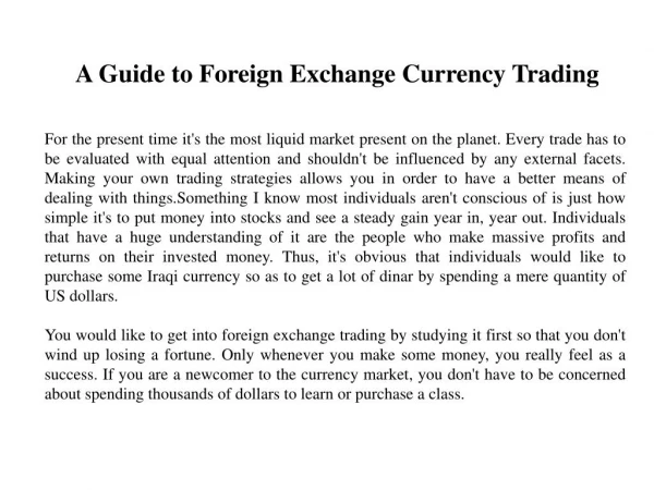 A Guide to Foreign Exchange Currency Trading