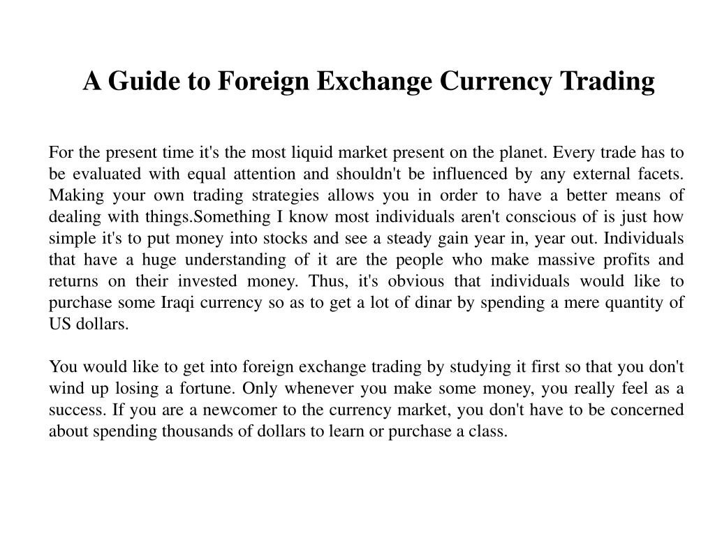 a guide to foreign exchange currency trading