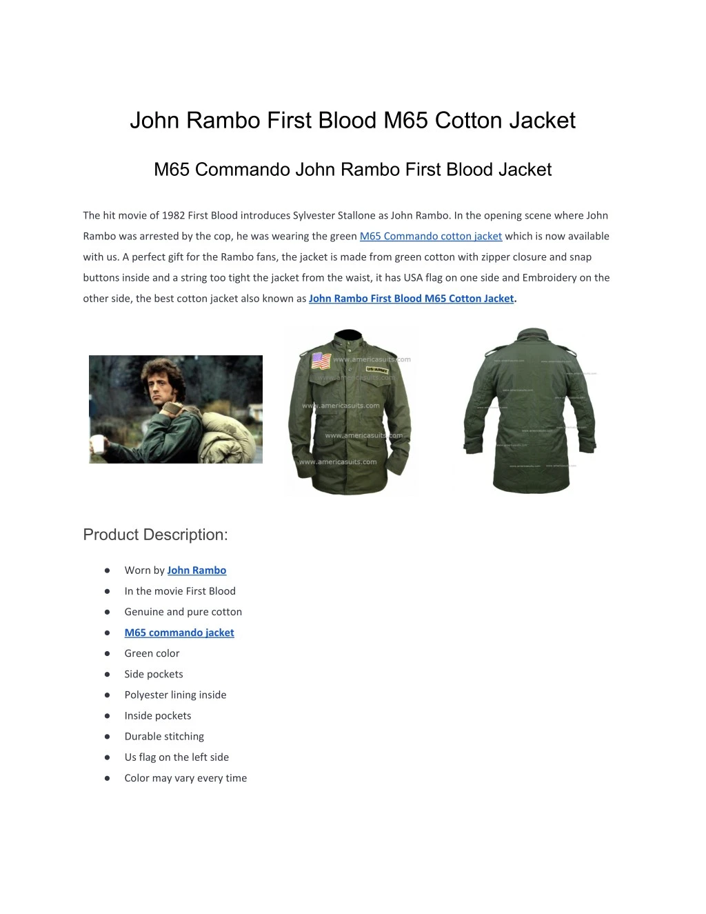 john rambo first blood m65 cotton jacket