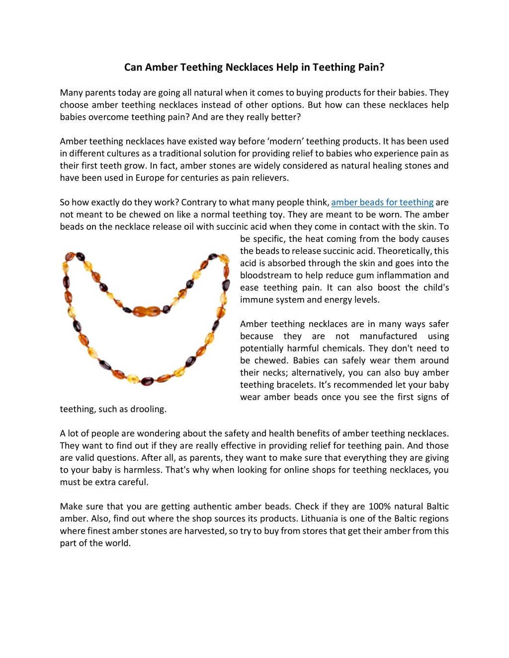 can amber teething necklaces help in teething pain